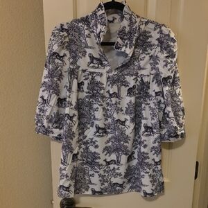 White and Black Printed Top